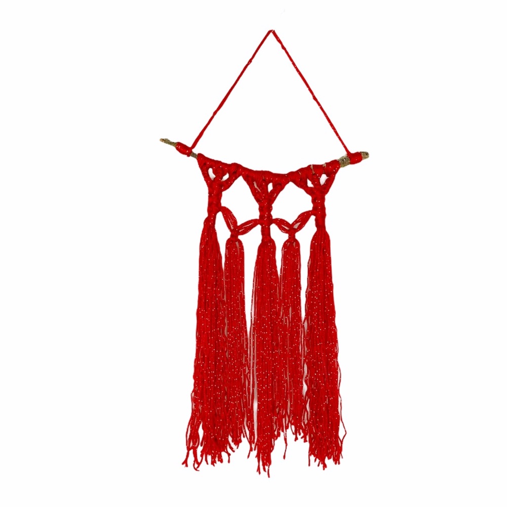Hand Tied Macrame Wall Decor on Moss Branch